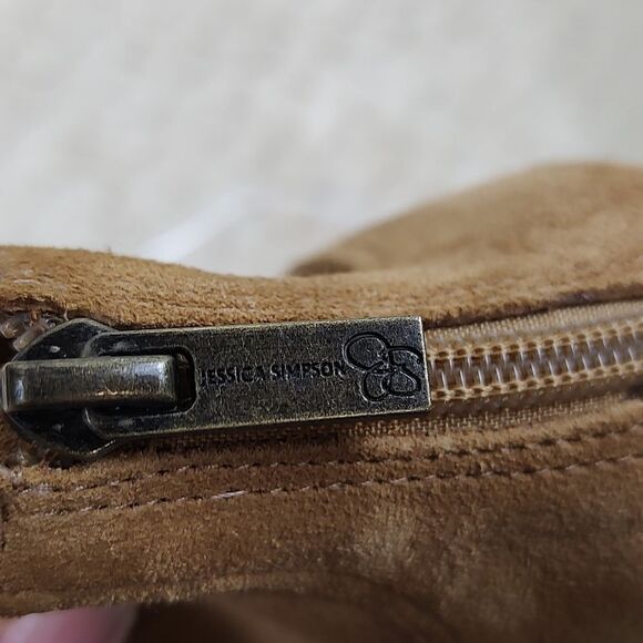 Jessica Simpson Dacia Tan Suede Leather Ankle Boots Perforated Upper Size 7.5 - Picture 6 of 9